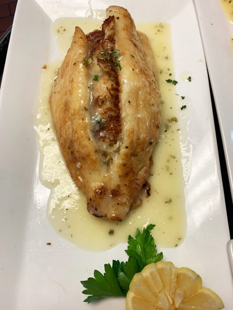 Dover sole stuffed with crab meat